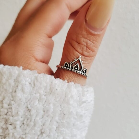 Sterling Silver Beaded Ring, Henna Mandala Ring, 925 Stamped, Minimalist Ring, - Picture 9 of 9